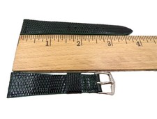 NOS 17.5mm/S Green Genuine Lizard Leather Watch Band White Buckle 913 (B521)