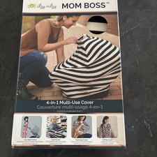 Itzy Ritzy Mom Boss 4-in-1 Multi Use Cover Black And White Stripe Box Torn Taped
