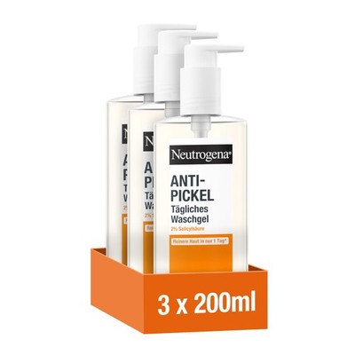 Neutrogena Anti-Pickel Tägliches Waschgel, 3 200 ml (3er Pack), Durchsichtig