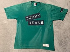 Vintage Tommy Jeans Green Graphic T Shirt Mens Large Short Sleeve Made in USA