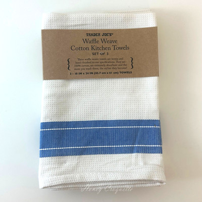 Trader Joe s Blue Waffle Weave Cotton Kitchen Towels Set Of 3