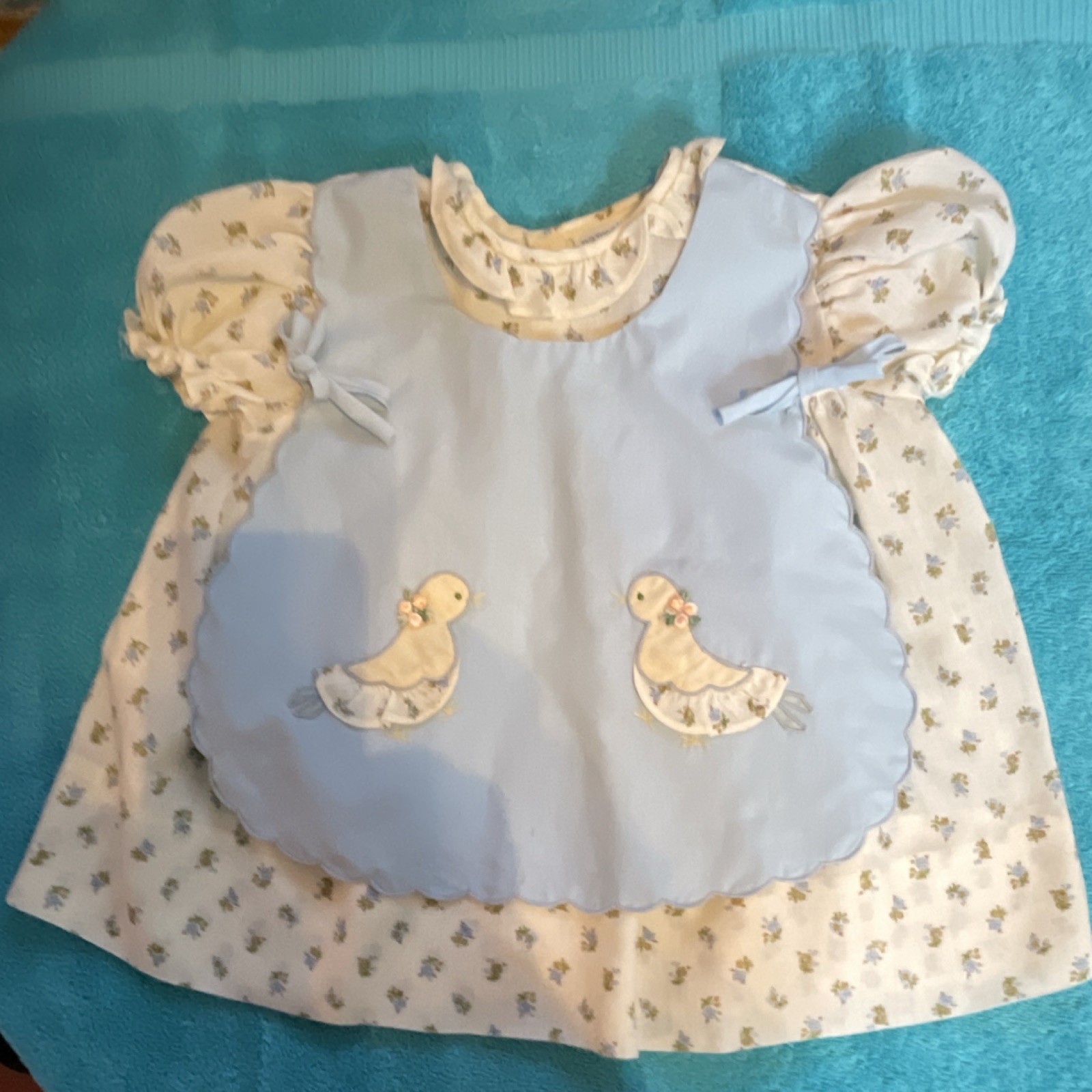 Nannette White Blue Girls Floral Puff Sleeve Dress Embroidered 15/18 Months