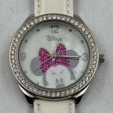 Minnie Mouse Disney Crystal Bezel Watch w White Patent Leather Band