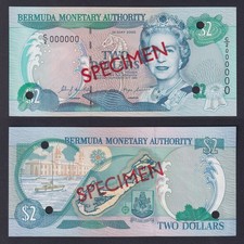 Bermuda 2 Dollar Banknote 2000 P.-50s SPECIMEN FDS/UNC