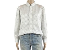 Vintage Blouse 80s White Aqua Pin Spot Retro Boho 16