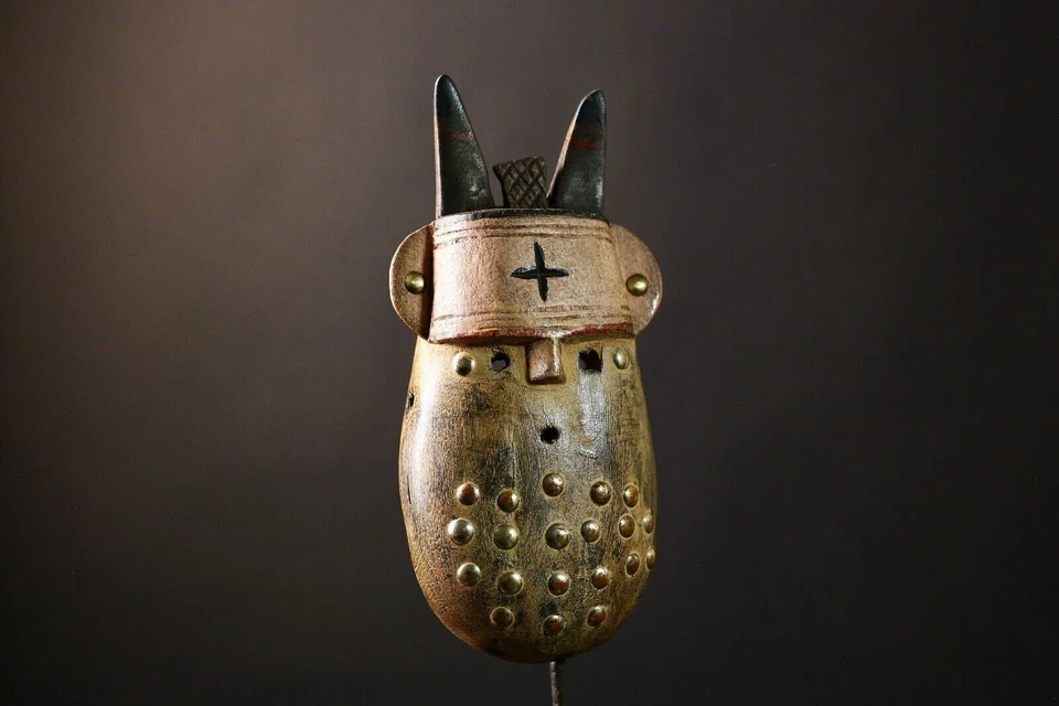 African Mask Vintage TOMA TOMA - Hand-Carved Baule Tribe Wall Art Decor-G3660 - Image 4 of 4