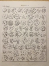 ANTIQUARIAN LITHOGRAPHY 1833 ANCIENT ROMAN COINS TREASURES MEDAL