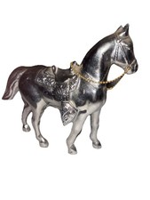 Vintage Cast Metal, Silver Tone Chrome Saddled Horse Figure 1950s MCM Retro 6x8