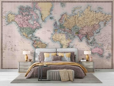 3D Mountains Landforms World Map Wall Murals Wallpaper Murals Wall Sticker