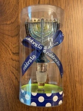 Glass Menorah Bottle Stopper Celebrate Hanukkah Mud Pie Home Decor Hostess Gift
