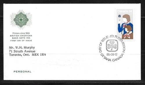 Canada 1985 - #1062 Girl Guides FDC - British American Bank Note Cachet