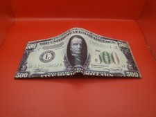 Men's Leather Wallet 500 Dollar Bill Print Bi-Fold