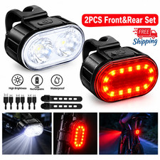 2x Mountain Bike Lights USB Rechargeable Bicycle LED Torch Front Rear + Lamp Set