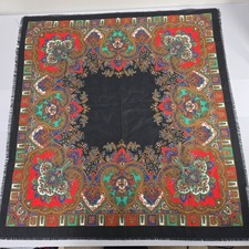 Vintage The Specialty House Made in Italy Paisley Scarf Black Red Multi Fringe