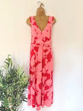 Boden Dress Womens UK 14 Red Pink Floral V Neck Sleeveless Midi Summer