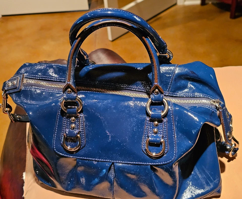 Bolso Bandolera Coach Ashley F15454 Azul Cobalto Charol Bolso de Hombro Foto 3 de 4