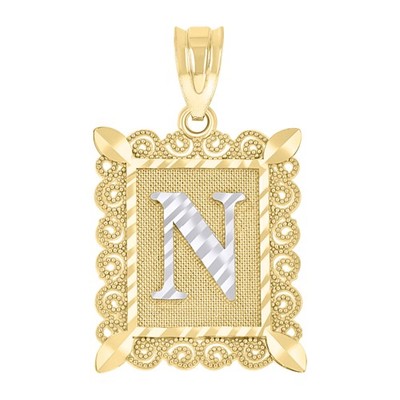 10kt Bicolor Gold Unisex Diamantschliff Initiale N Charm Anhänger