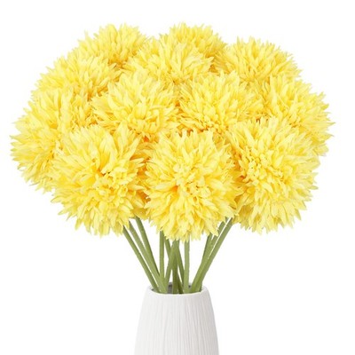 12Pcs Fake Chrysanthemum Ball Flower 17.3   Yellow Mums Artificial Flowers Si...