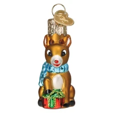 Old World Christmas Glass Ornament for Christmas Tree, Mini Rudolph Red-Nosed Re