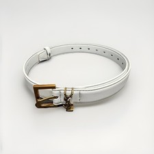 Yves Saint Laurent Belt Gold Logo On White Size 35-37 - 115 cm