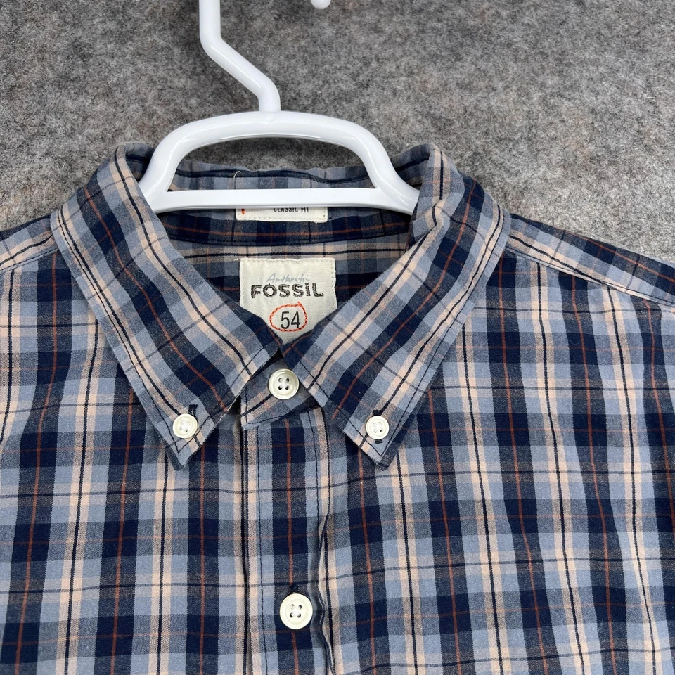 Fossil Button Down Shirt Mens Large Blue Plaid Classic Fit Long Sleeve Casual - Image 2 of 4
