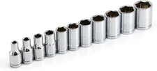 Powerbuilt 11 Piece Metric Shallow Socket Set, 1/4-Inch Drive, Metric, Silver 
