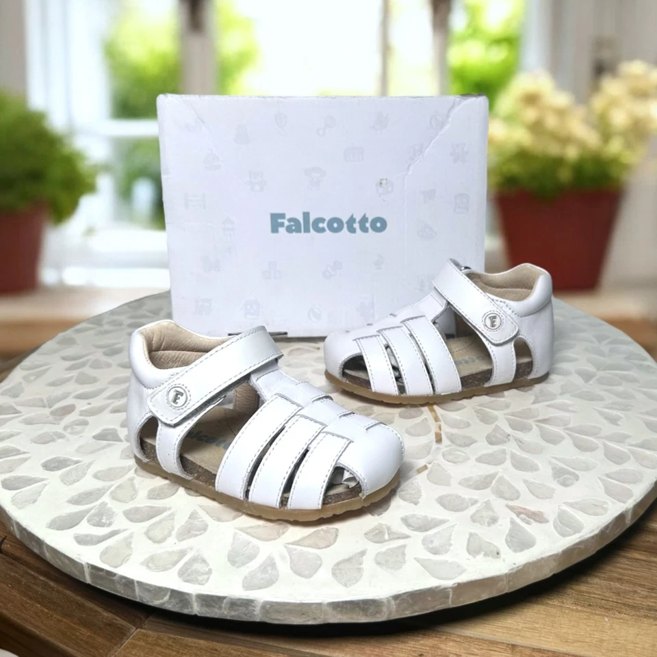 Sandalias de pescador Naturino Falcotto Alby de cuero blanco para niños pequeños EE. UU. 5 UE 21 Italia Foto 2 de 4