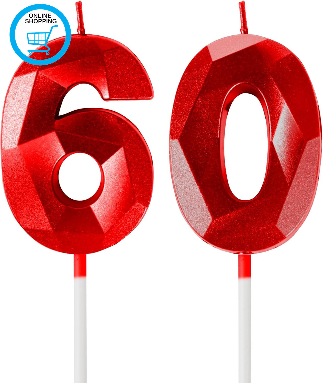 Red 60Th Birthday Candles for Cake, Number 60 Candle for 60Th Birthday Decoratio