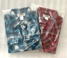 Vintage Mens Shirts Western Flannel Pearl Snap Blue  Red Plaid Size Medium New