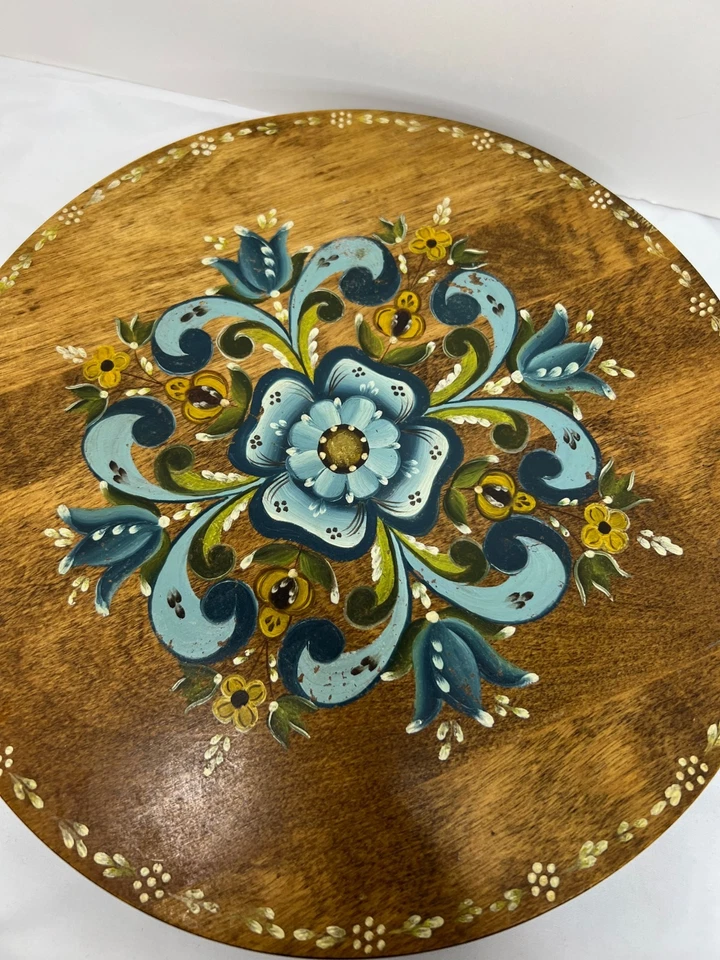 Handmade Solid Wood Lazy Susan 12 Diameter Hand Painted Flowers - Image 3 of 4