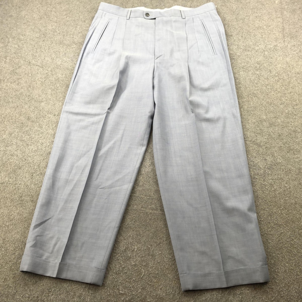 Zanella Dress Pants Mens 33 Gray Wool Pleated Cuffed Trousers Made