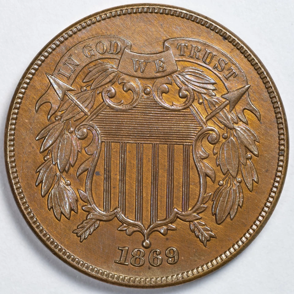 1869 Two Cent Piece BU Uncirculated w/ Toning! See Video - Image 3 of 4
