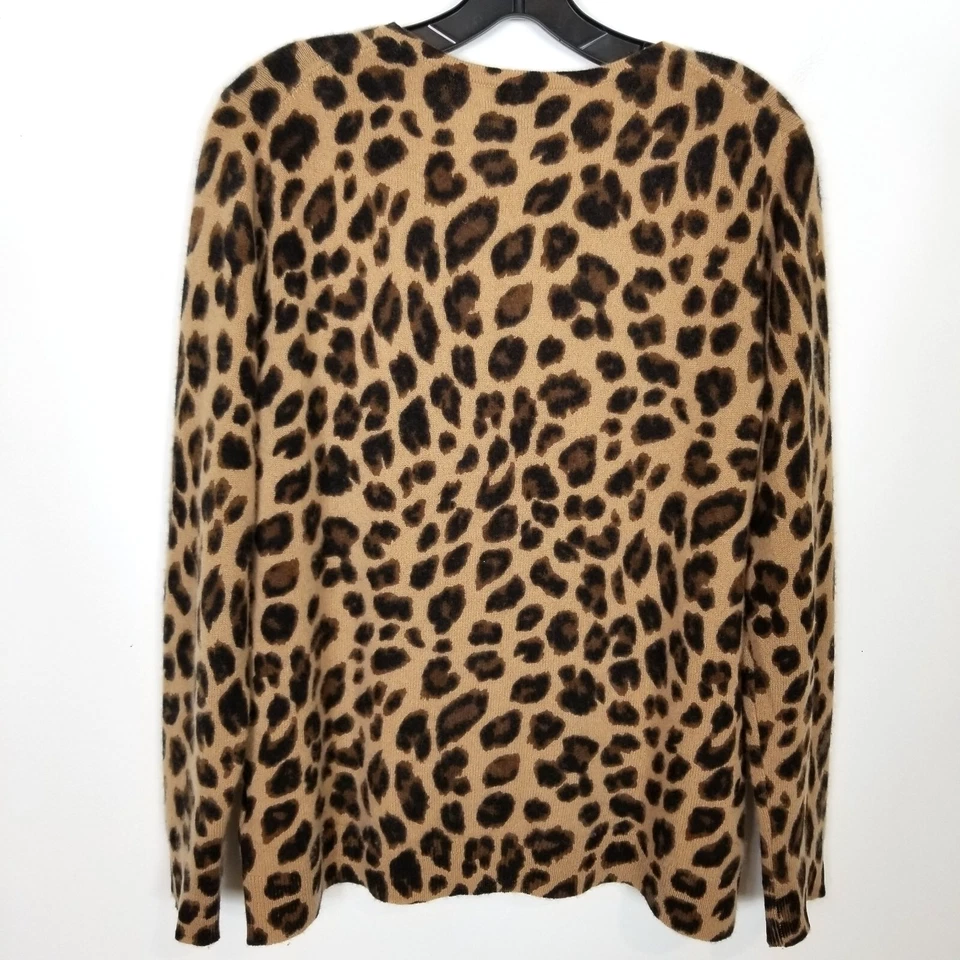 Suéter Charter Club Mujer 100% Cachemira Estampado Animal Talla L Marrón Pullover Acogedor Foto 4 de 4