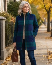 Vintage Pendleton Plaid Wool Blend Coat Jacket Blackwatch Green Blue M