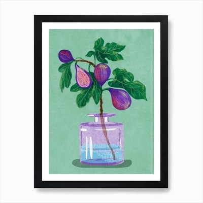 Feigen Zweig in Vase Kunstdruck gerahmt Wandbild Poster Leinwanddruck Bild