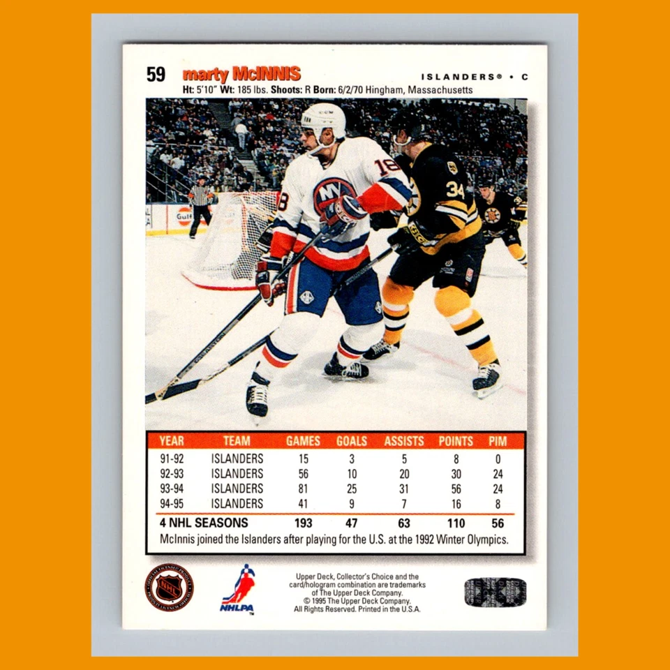Marty McInnis #59 1995-96 Collectors Choice New York Islanders Hockey Card NHL - Image 2 of 3