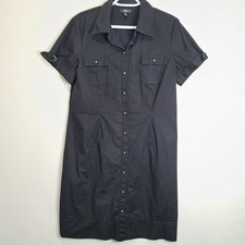 AGB Womens Sz 12 Shirt Dress Black Lightweight Button Front Short Dress