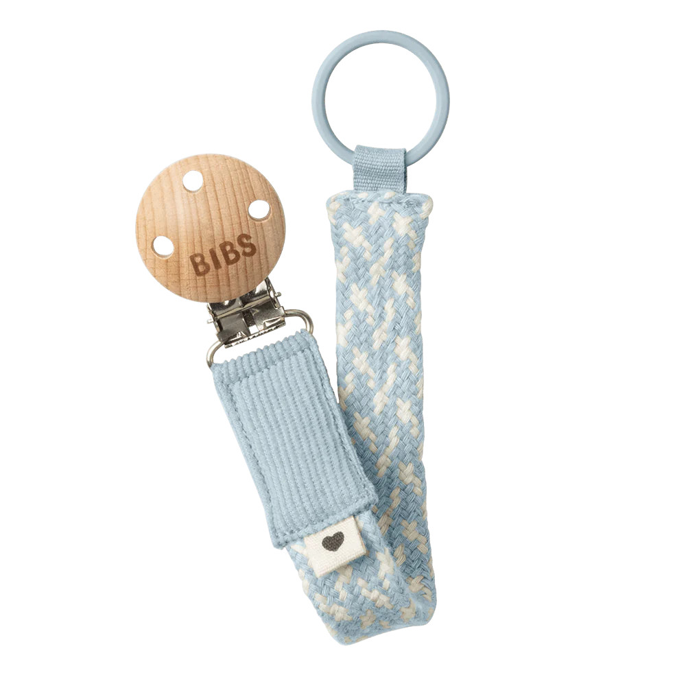 BIBS Pacifier Clip Baby Blue/Ivory