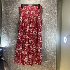 Old Navy Fit & Flare Smocked Midi Cami Dress XL Red Floral Pockets Strapless