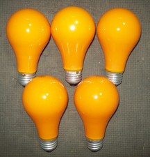 Lot Of 5 Antique-Vintage GE Glass Incandescant Orange Bulbs 60 watt tested NOS