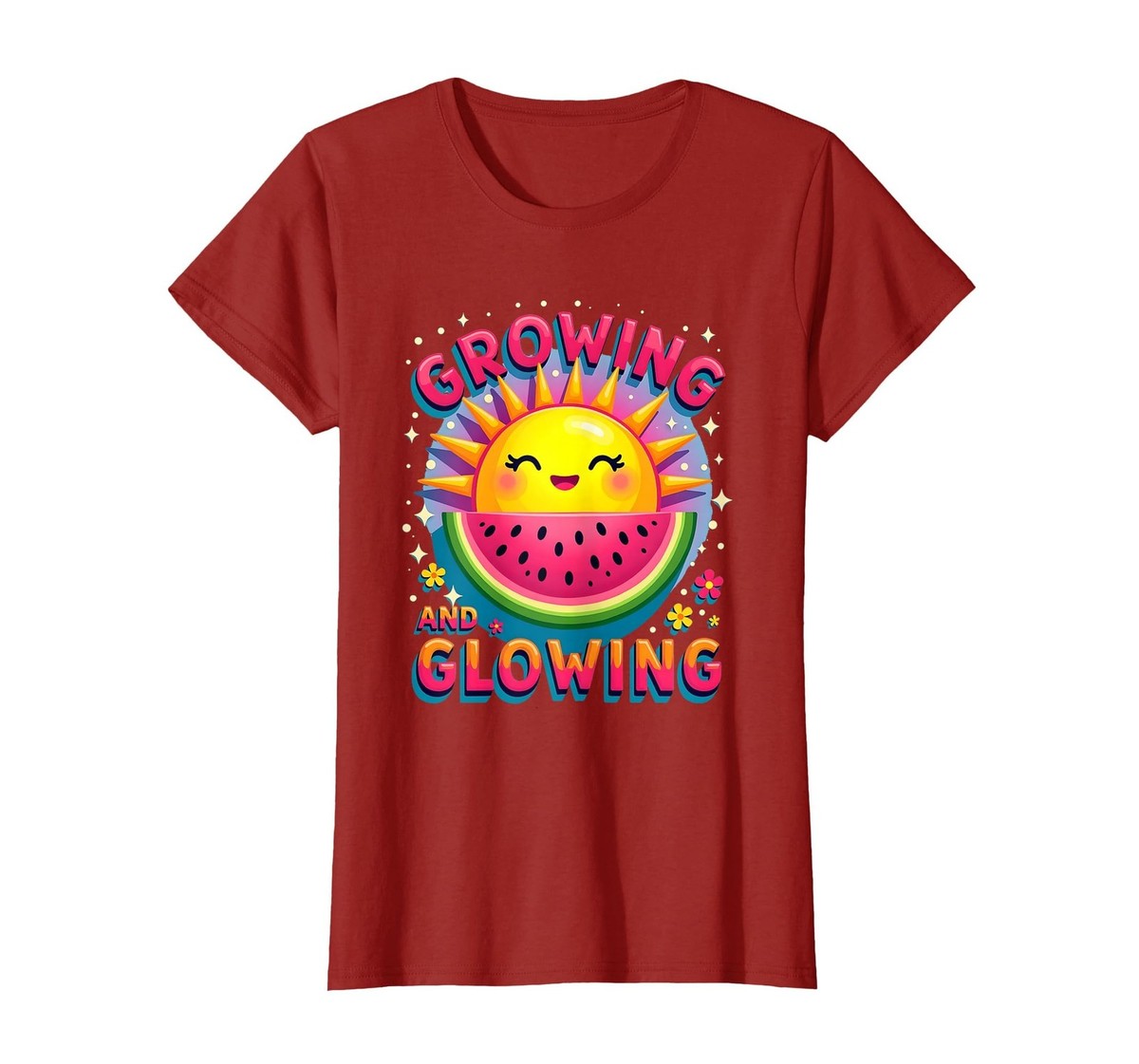 Growing & Glowing Pregnant Girl Summer Graphic Tee, Women, Cranberry Red, Medium