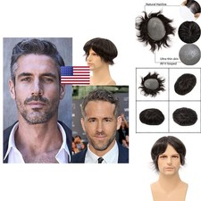 Lishy Men's Toupee 10x8inch 100 European Human Hair 1B Black Mixed 20 Grey