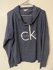 Calvin Klein Hooded Sweatshirt Women's XL Blue Hoodie Pullover Stretch Knit