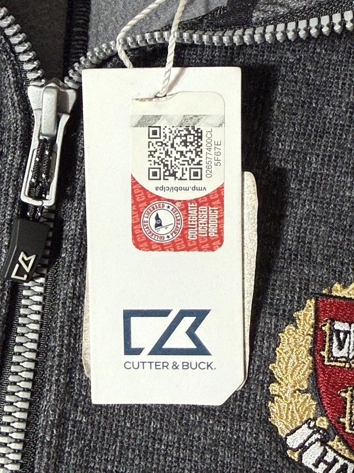 Cutter & Buck Mens S Heather Charcoal Harvard Crimson Football 1/4 Zip Pullover - Image 3 of 4