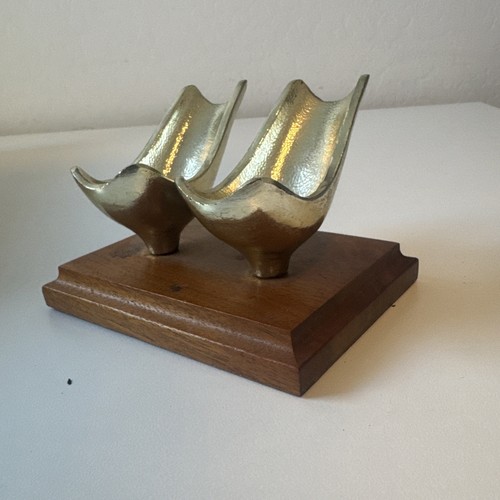 Vintage RARE DUNHILL brass Double Metal PIPE STAND 3" tall wood base - Picture 1 of 6