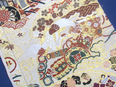 Hikihaku See Pic Kinran Ginran Weave Japanese Obi Fabric Silk 20'' L #93A