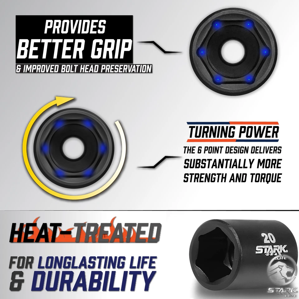 Stark USA 65PCS SAE & Metric 1/2" DR Deep Shallow Impact Socket Adaptor Reducer - Image 3 of 4