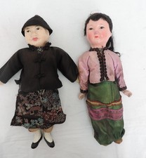 ANTIQUE Oriental Composition Boy & Girl Dolls- 1900's - Original Clothes