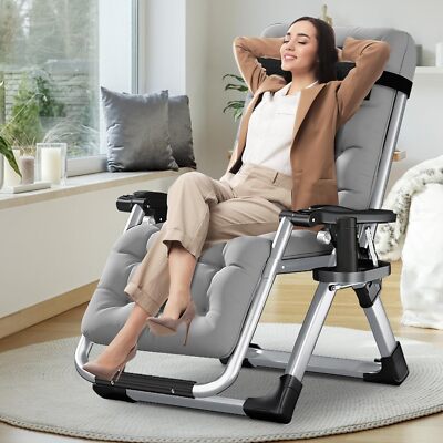 Comfy Folding Chair Lounge Chair Padded Reclining Zero Gravity  Chaise