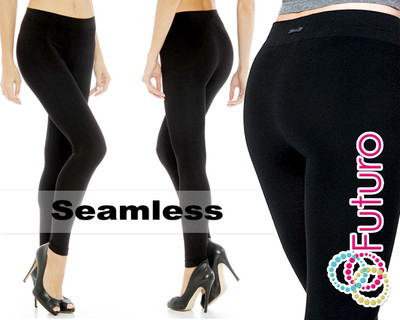 Neu Damen-Leggings schwarz weich dehnbar nahtlos volle Länge Polyamid 9810